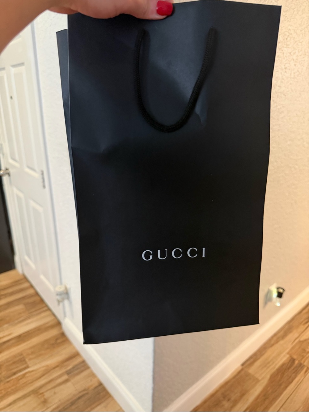 Gucci Black Paper Shopping Bag with White Logo